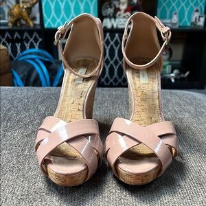Zara Pink/Blush  Cork Wedge Heels with Ankle Strap